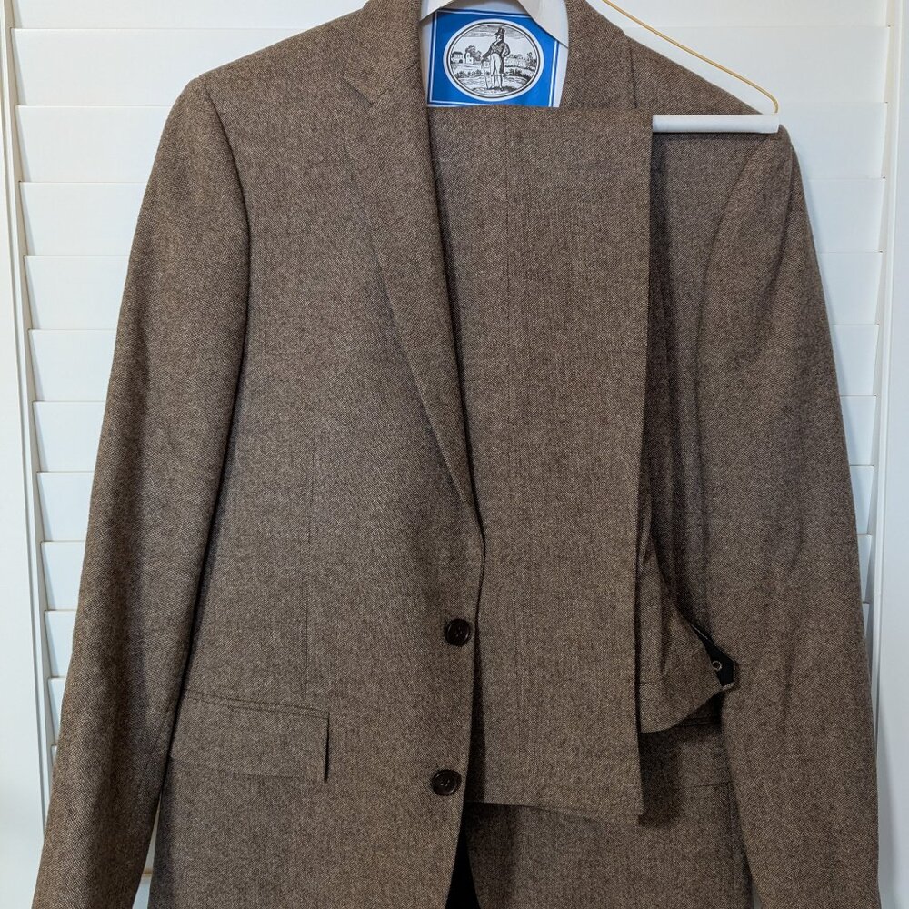 JCrew Factory Thompson Wool Tweed Suit | PANTS & BLAZER | Tan | 38R | 31x30